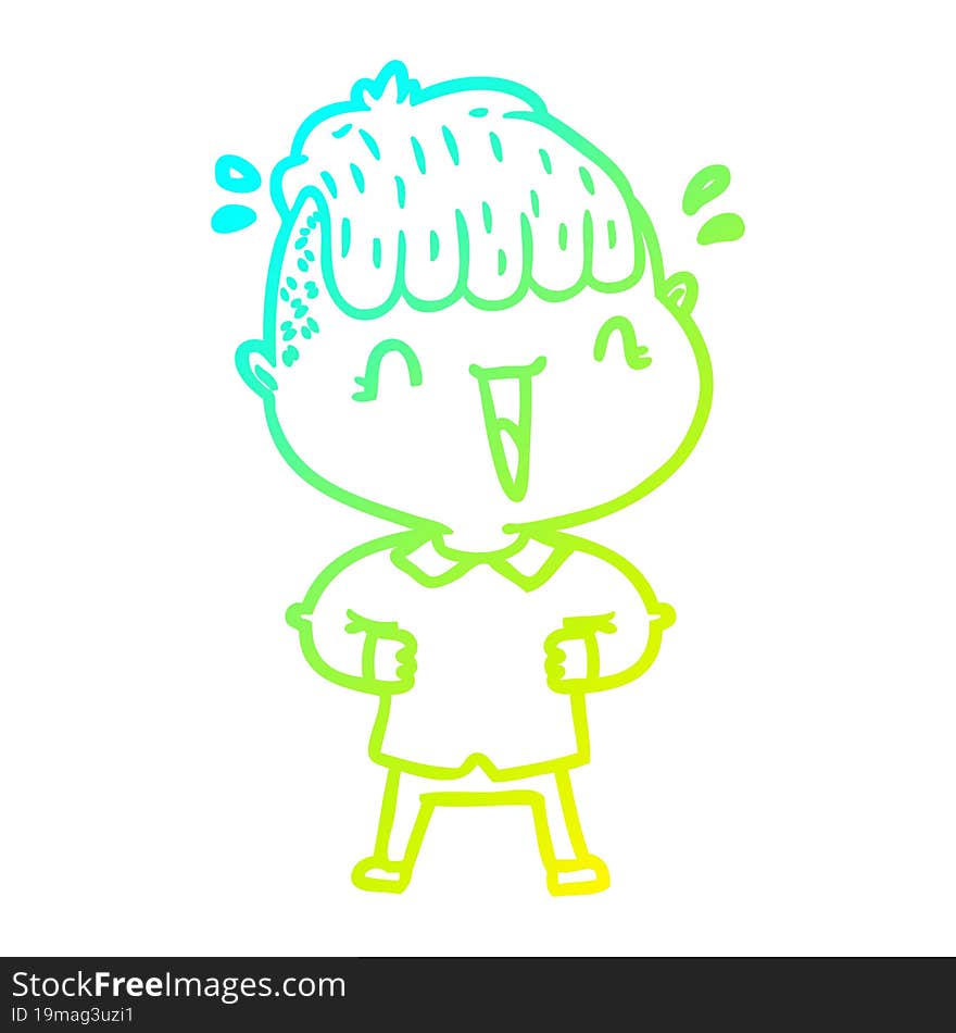 cold gradient line drawing cartoon happy boy surprised