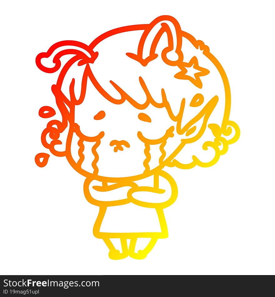 warm gradient line drawing cartoon crying alien girl