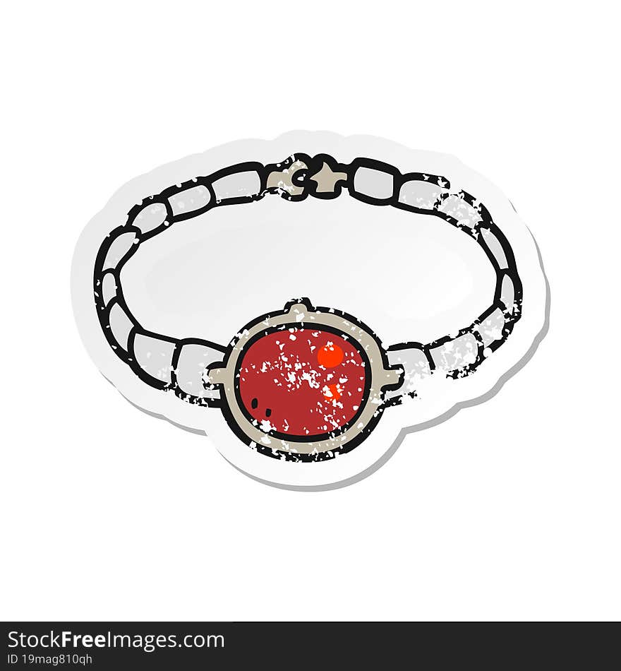 retro distressed sticker of a cartoon ruby bracelet