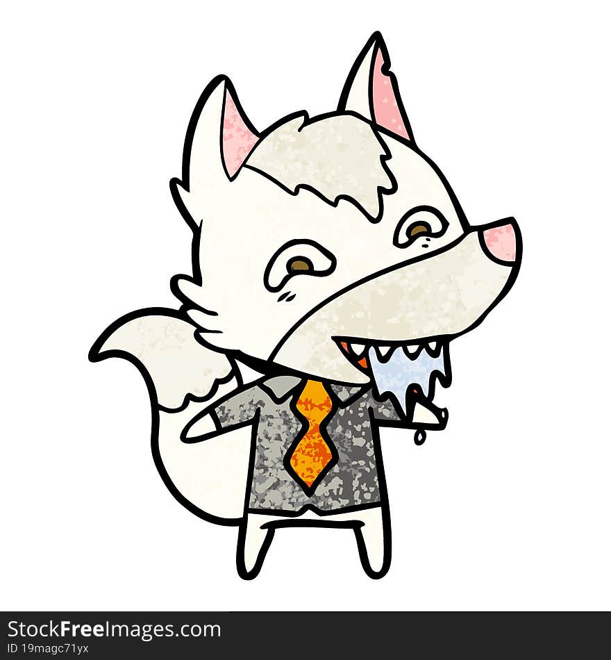 cartoon hungry wolf in office clothes. cartoon hungry wolf in office clothes