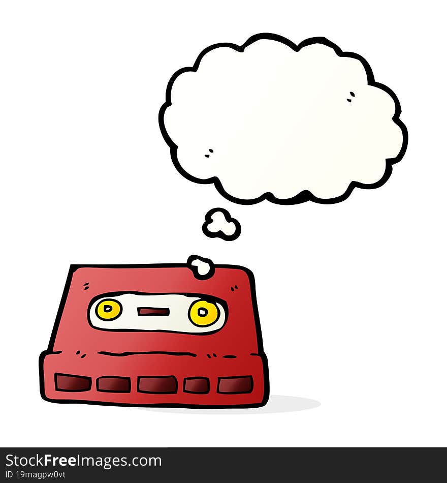 cartoon cassette tape with thought bubble