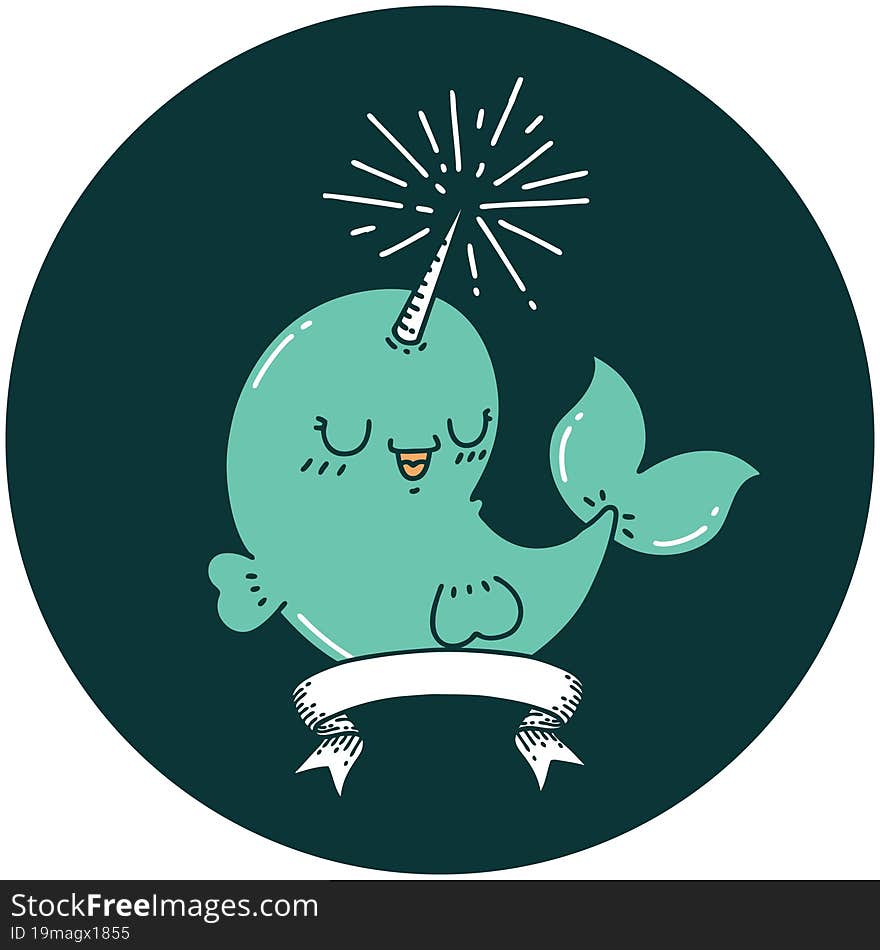 icon of tattoo style happy narwhal