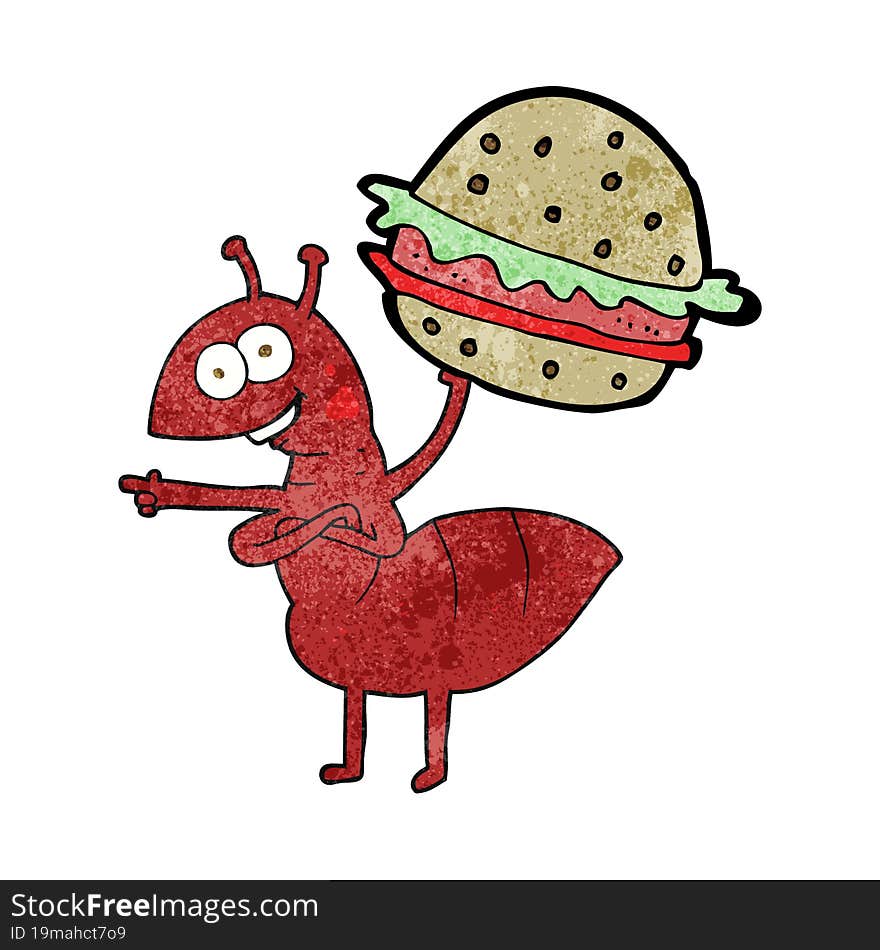 textured cartoon ant carrying food