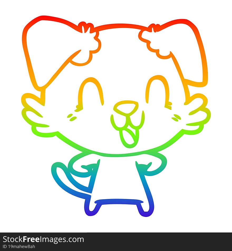 rainbow gradient line drawing laughing cartoon dog