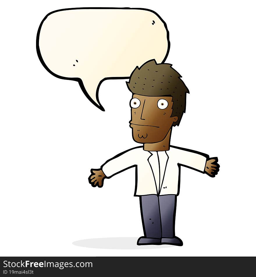 cartoon confused man with speech bubble