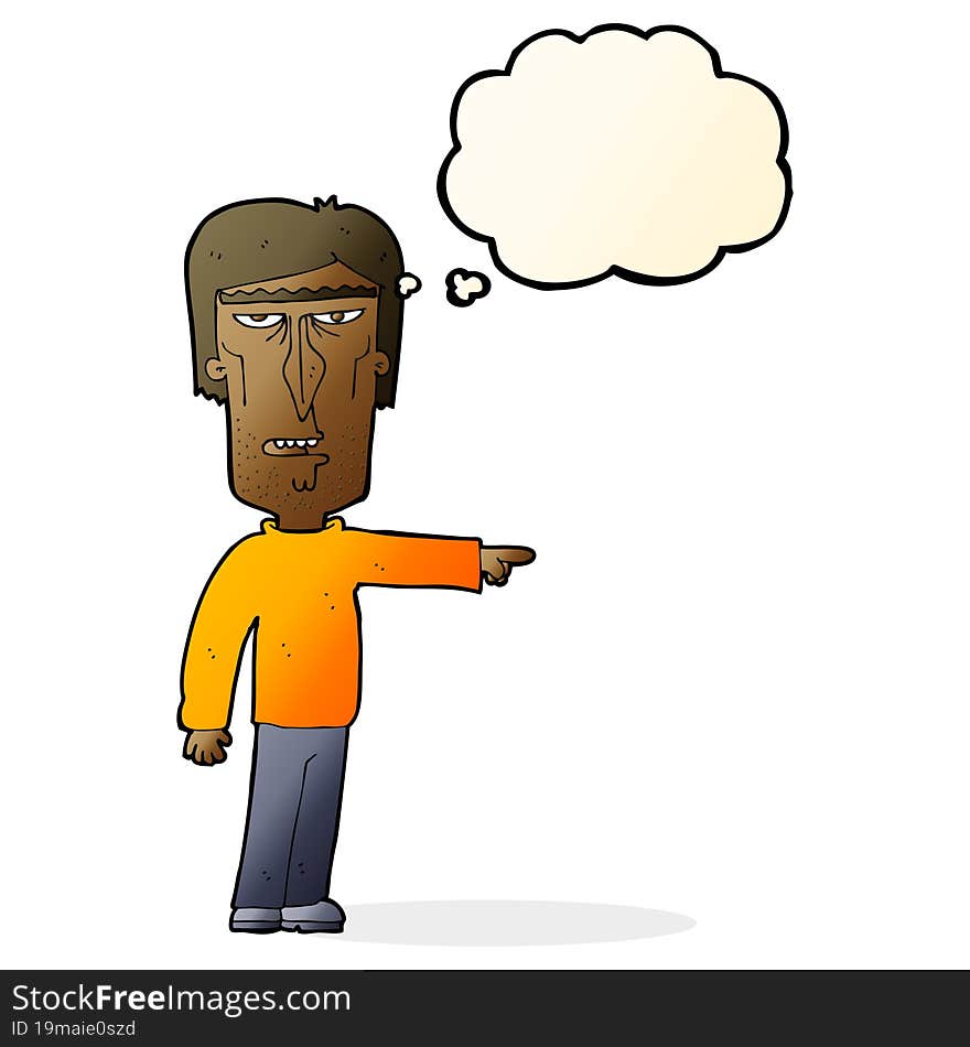 Cartoon Pointing Man With Thought Bubble