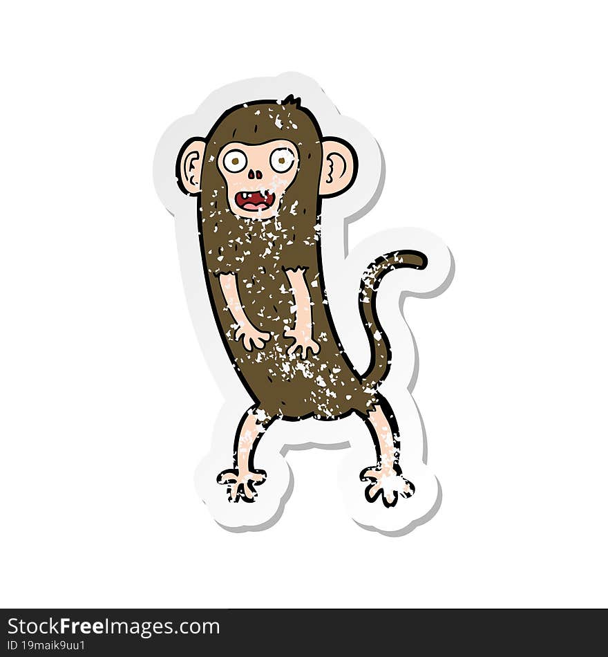 retro distressed sticker of a cartoon crazy monkey