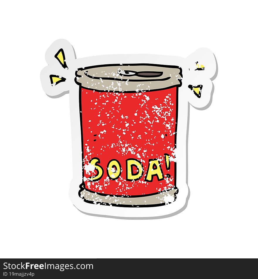 distressed sticker of a cartoon soda can