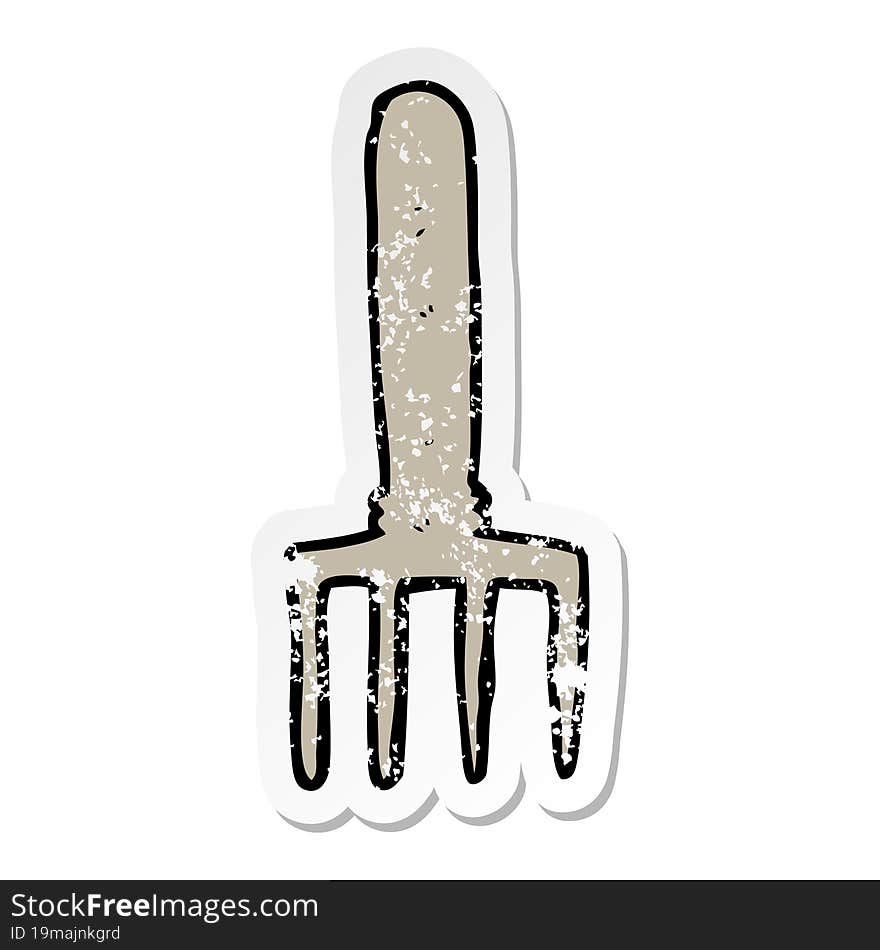 distressed sticker of a cartoon fork