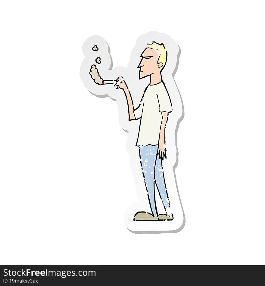 retro distressed sticker of a cartoon annoyed smoker