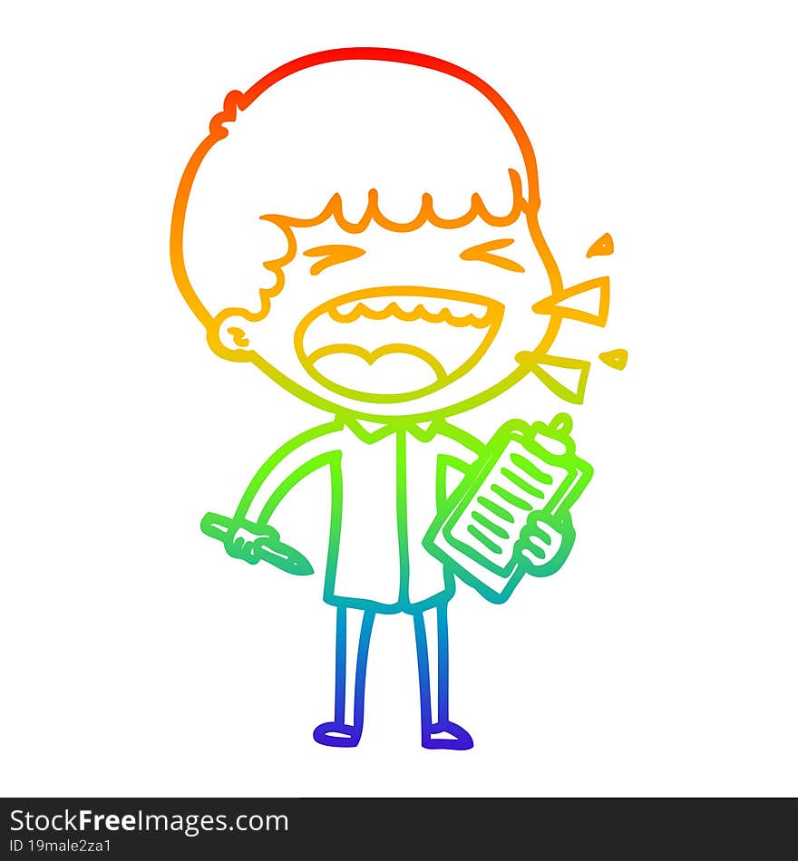 rainbow gradient line drawing of a cartoon laughing man