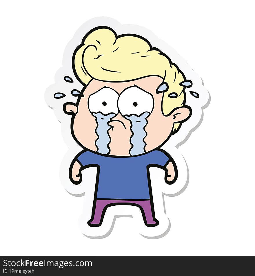 Sticker Of A Cartoon Crying Man