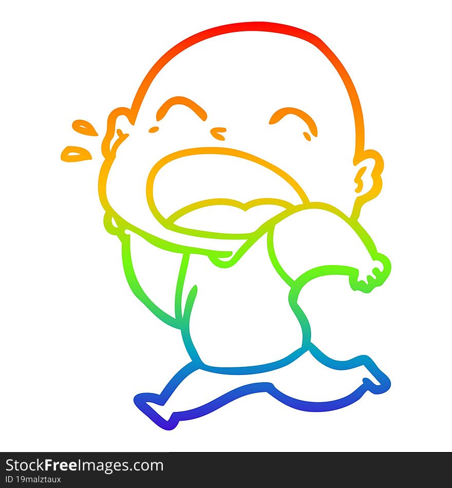 rainbow gradient line drawing cartoon shouting bald man