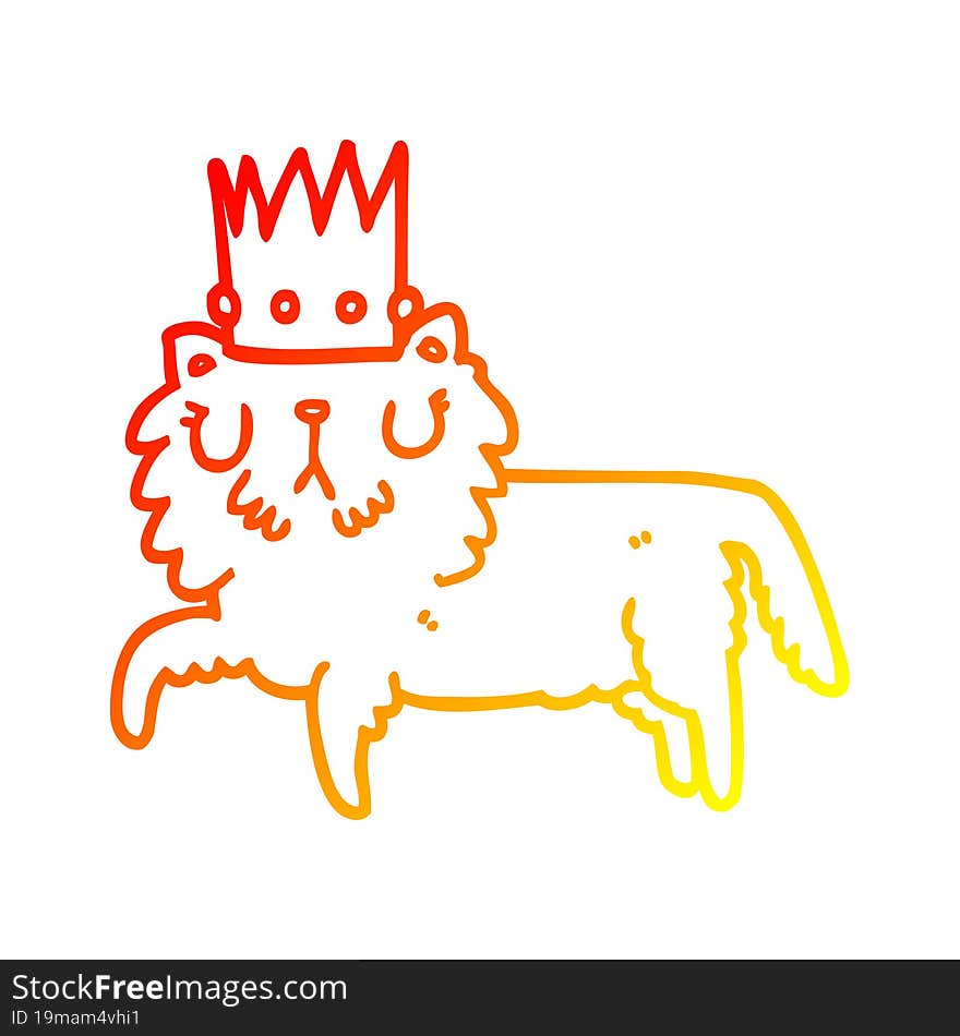 warm gradient line drawing of a cartoon cat wearing crown