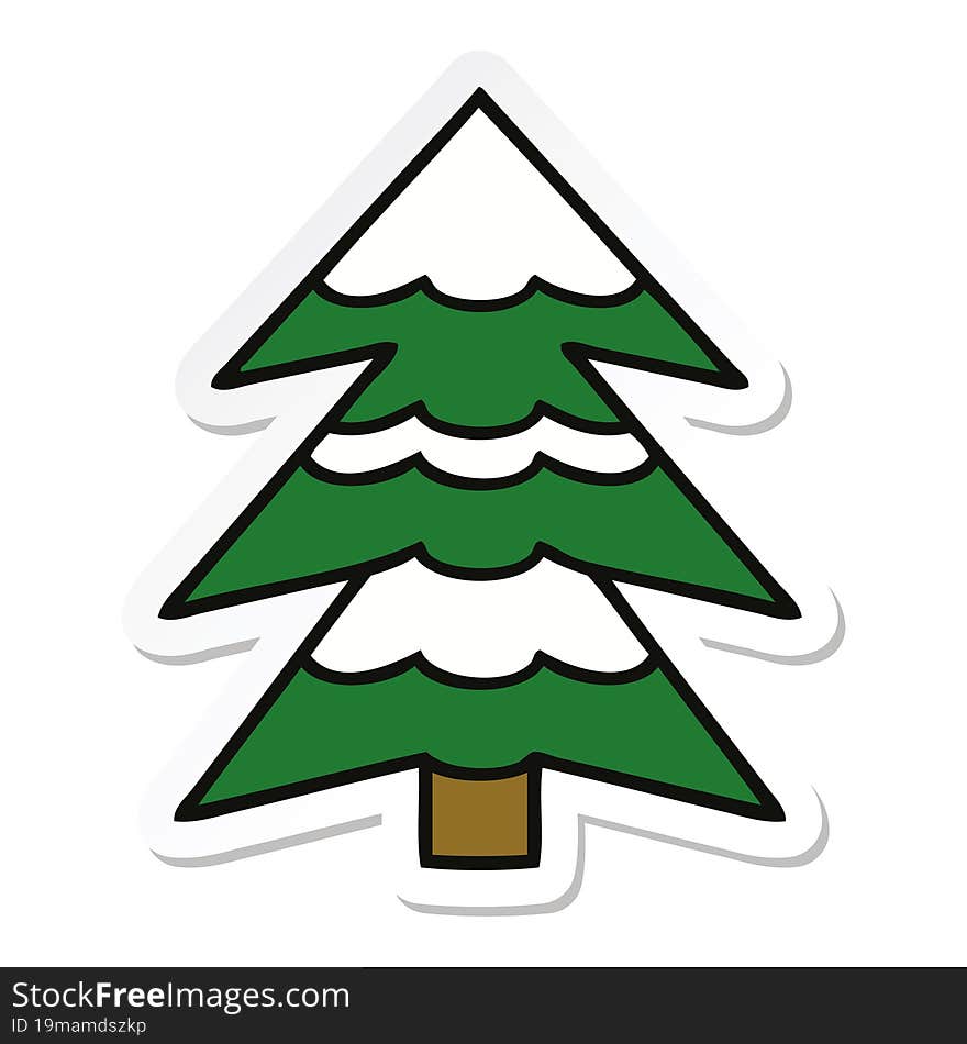 sticker of a cute cartoon snow covered tree