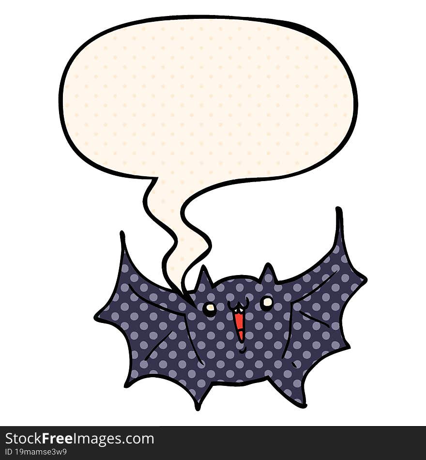 Cartoon Happy Vampire Bat And Speech Bubble In Comic Book Style