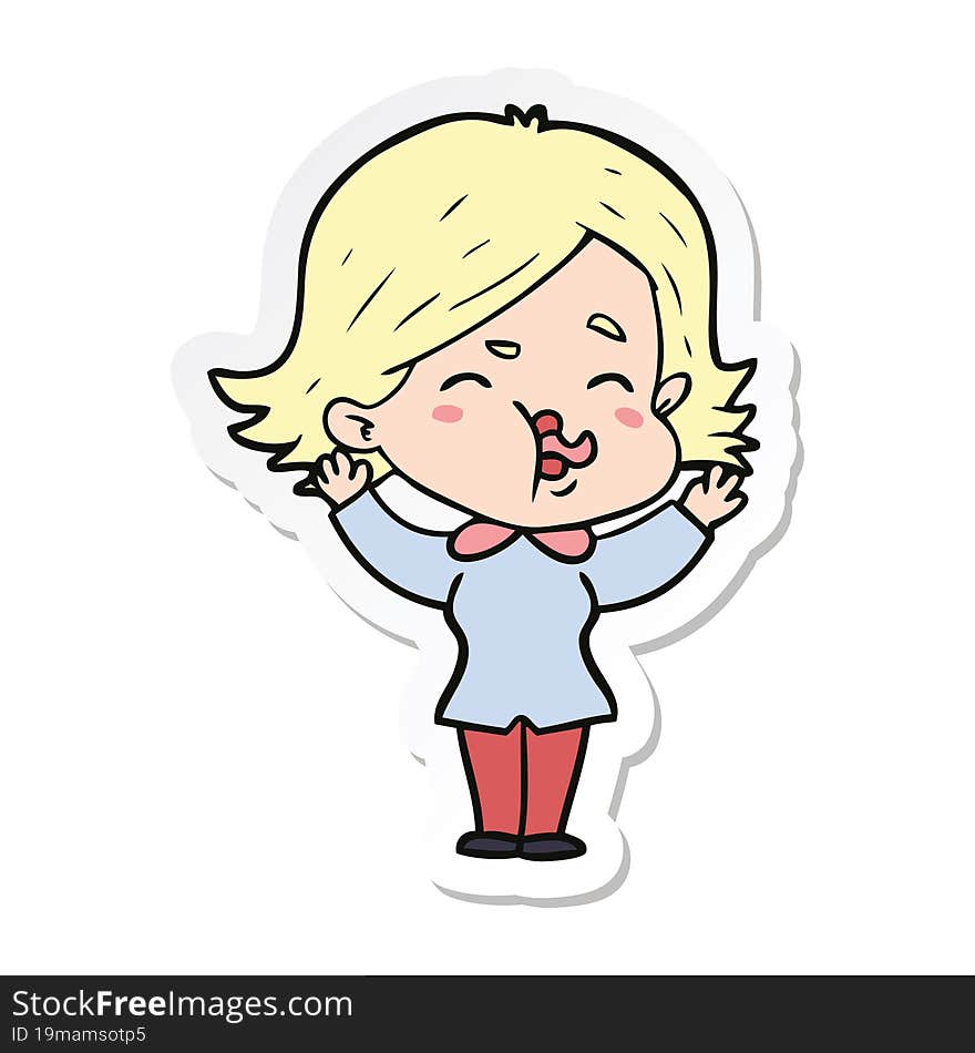 sticker of a cartoon girl pulling face