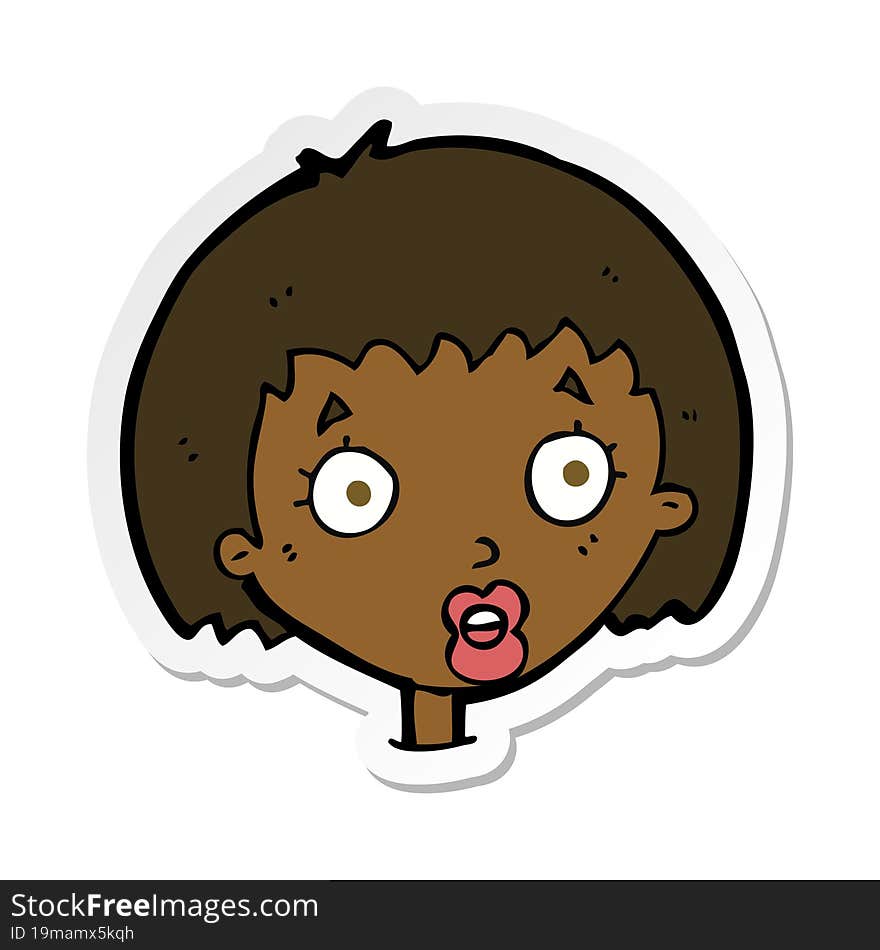 sticker of a cartoon surprised female face