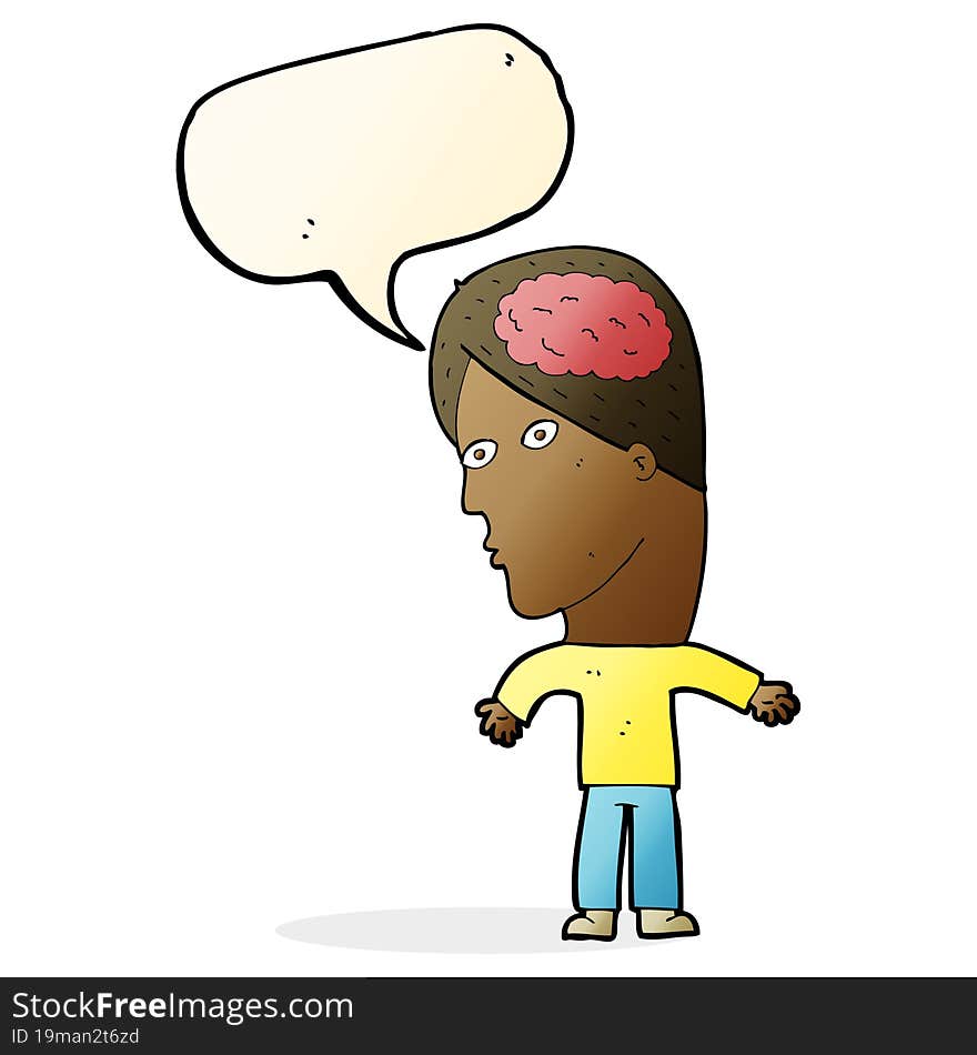 cartoon man with brain symbol with speech bubble