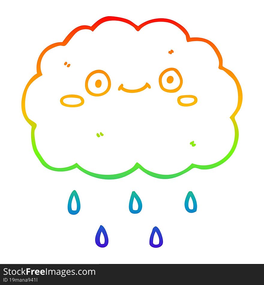 Rainbow Gradient Line Drawing Cute Cartoon Cloud