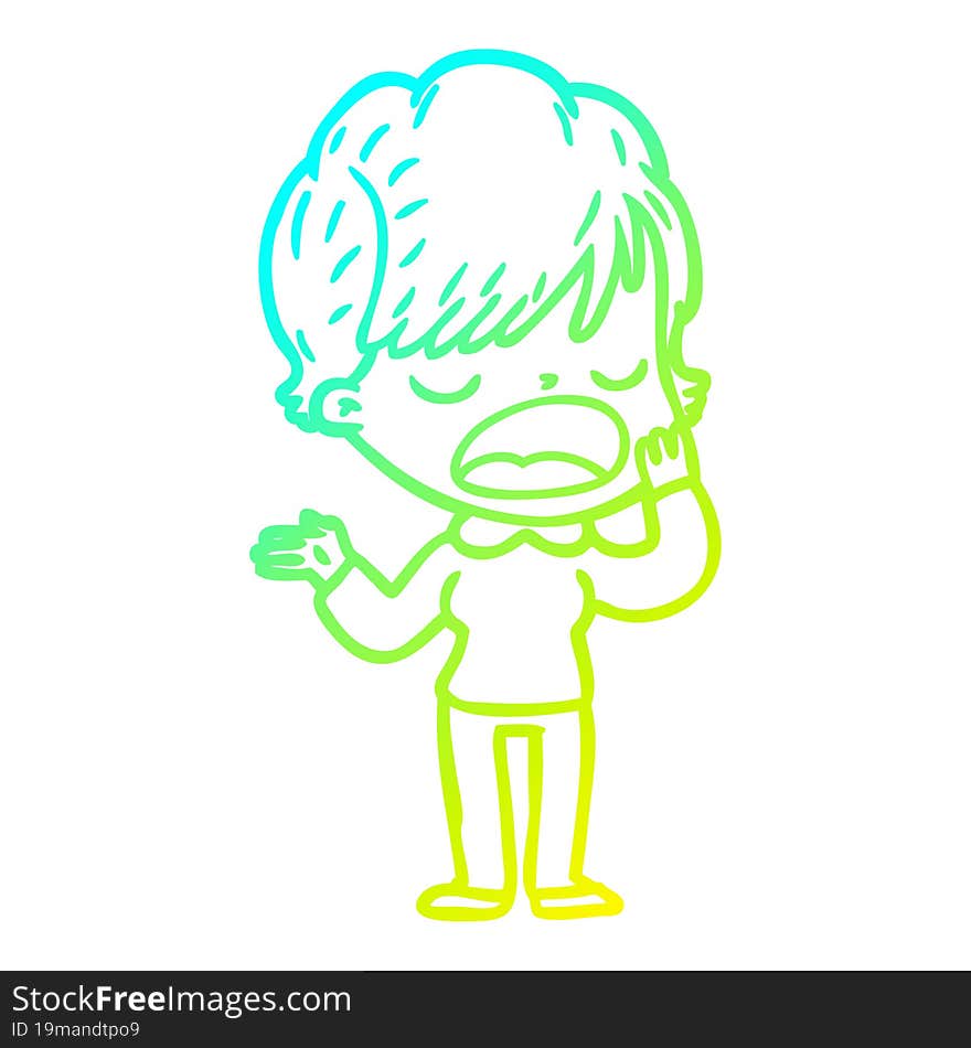 cold gradient line drawing cartoon woman talking