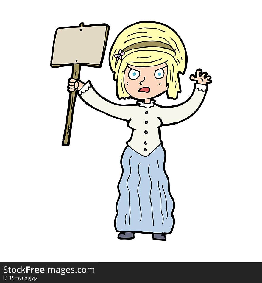 cartoon victorian woman protesting