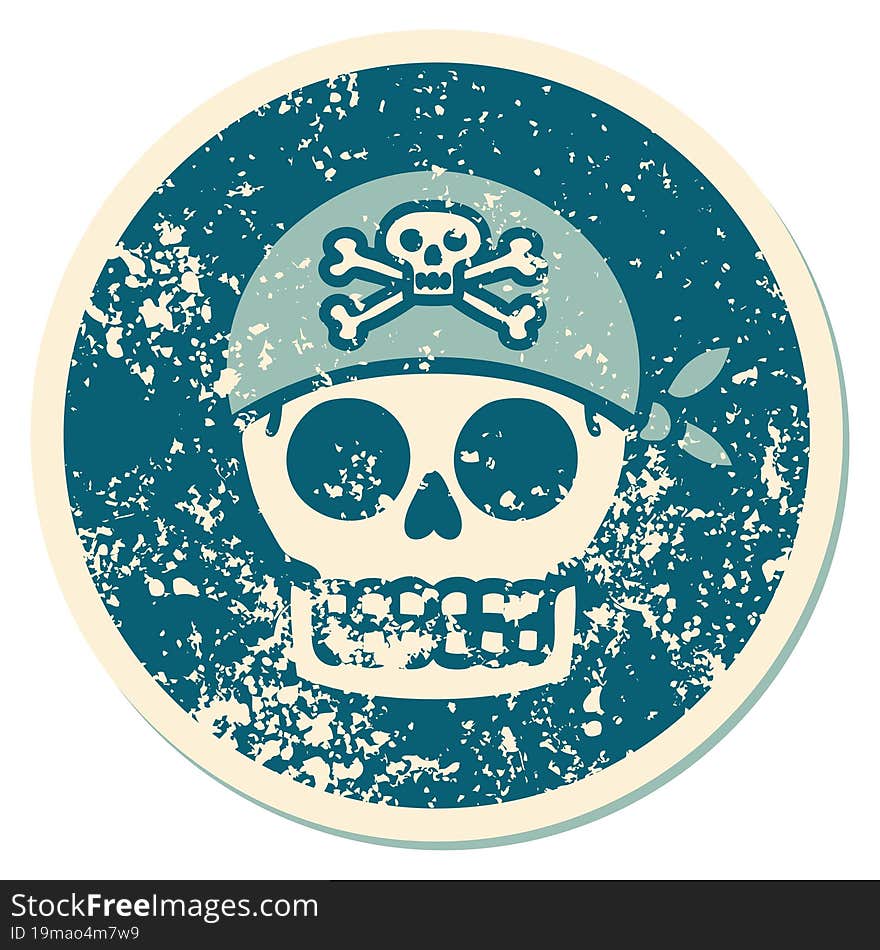 distressed sticker tattoo style icon of a pirate skull