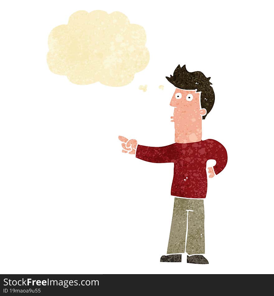 Cartoon Curious Man Pointing With Thought Bubble