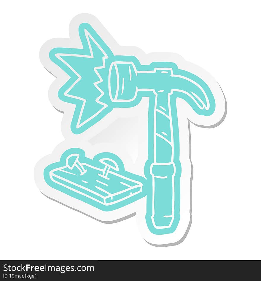 Cartoon Sticker Of A Hammer And Nails