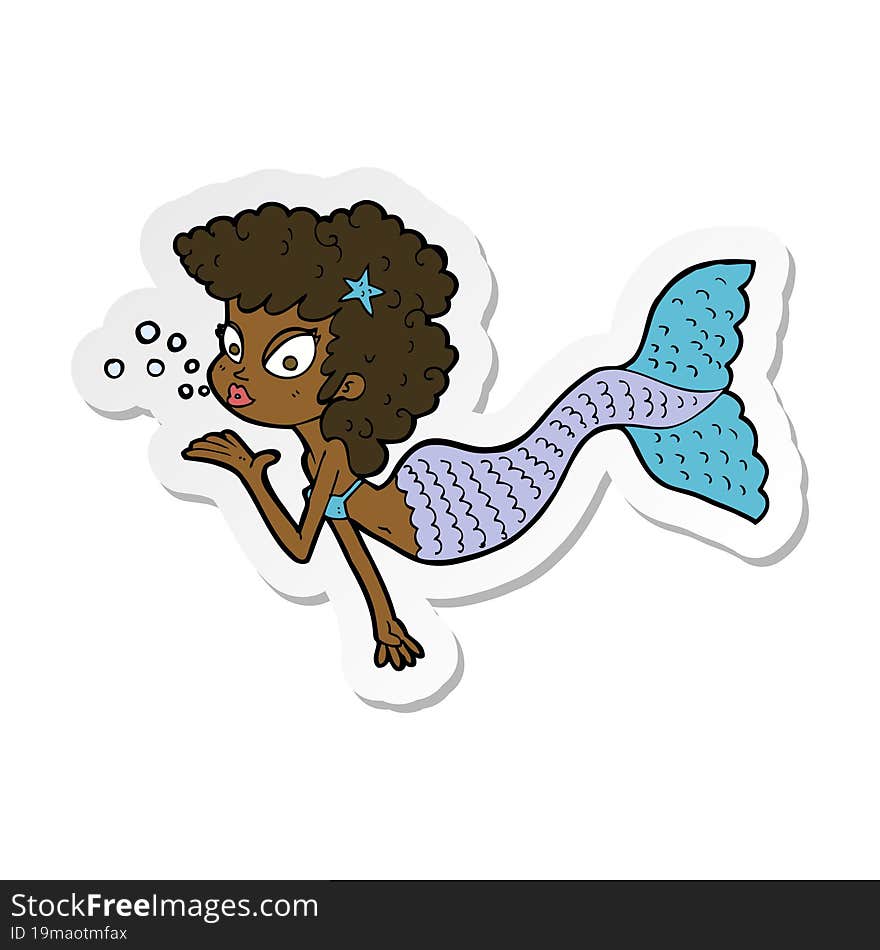 Sticker Of A Cartoon Mermaid Blowing Kiss