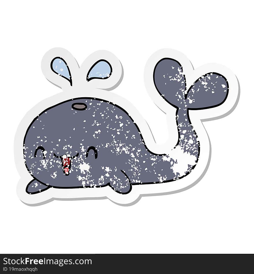 distressed sticker of a cartoon happy whale