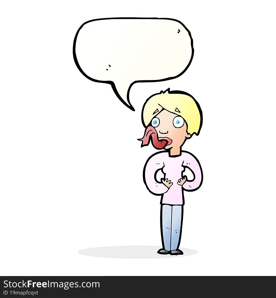 Cartoon Woman Sticking Out Tongue With Speech Bubble