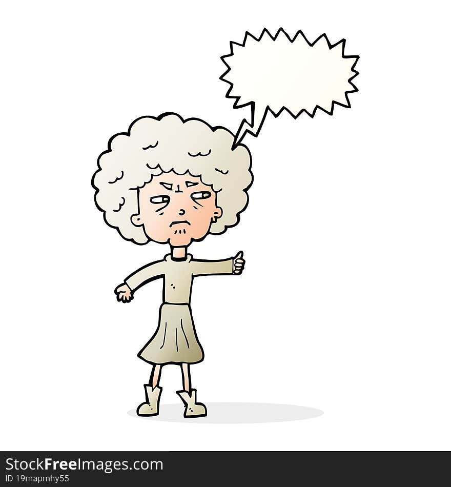 cartoon annoyed old woman with speech bubble