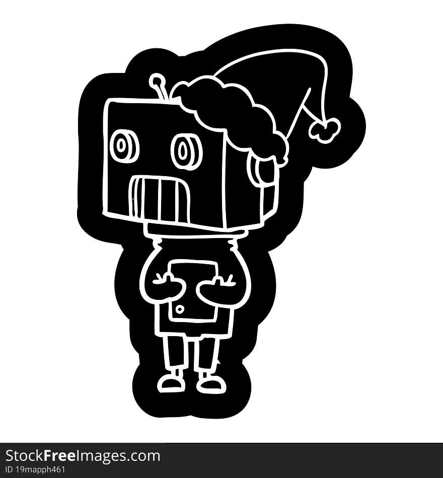 Cartoon Icon Of A Robot Wearing Santa Hat