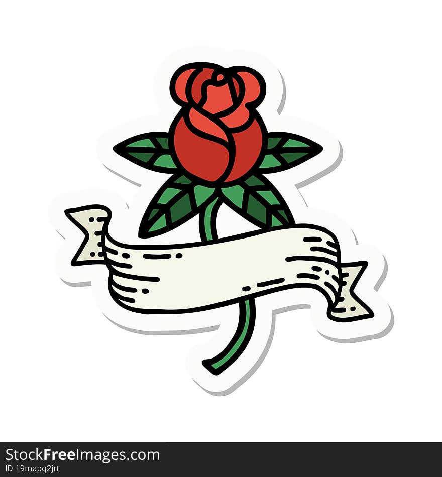 sticker of tattoo in traditional style of a rose and banner. sticker of tattoo in traditional style of a rose and banner