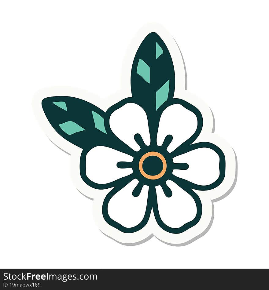 sticker of tattoo in traditional style of a flower. sticker of tattoo in traditional style of a flower