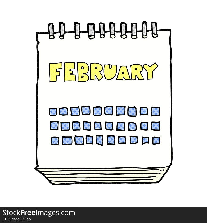 freehand drawn cartoon calendar showing month of february