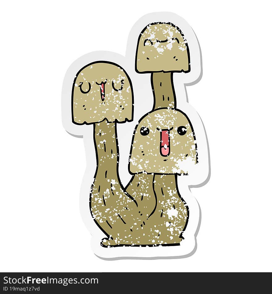 distressed sticker of a cartoon mushroom