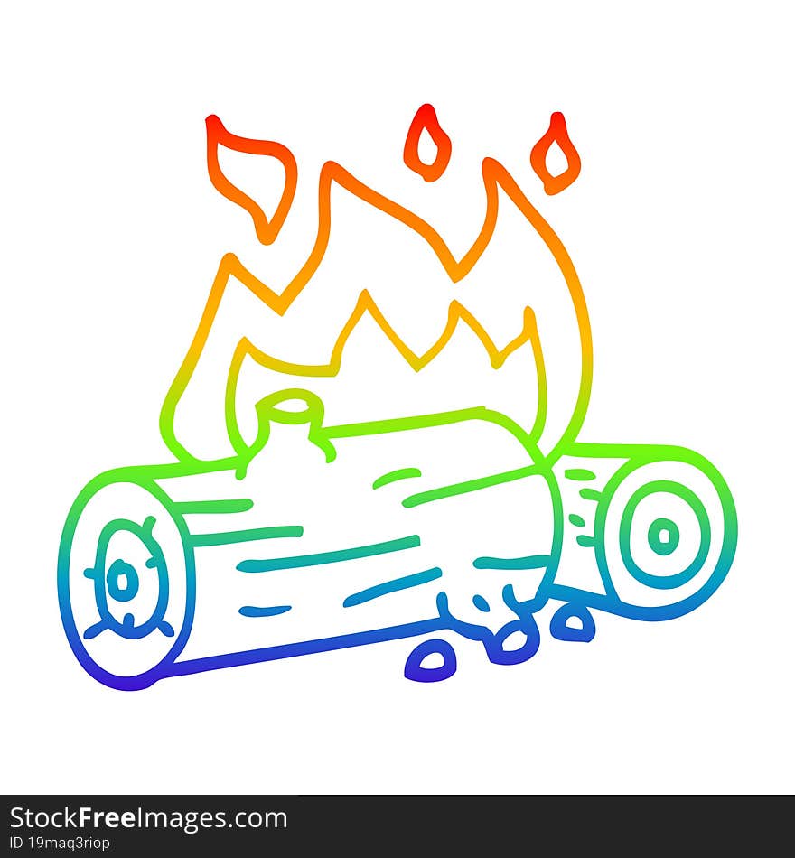 Rainbow Gradient Line Drawing Cartoon Burning Logs