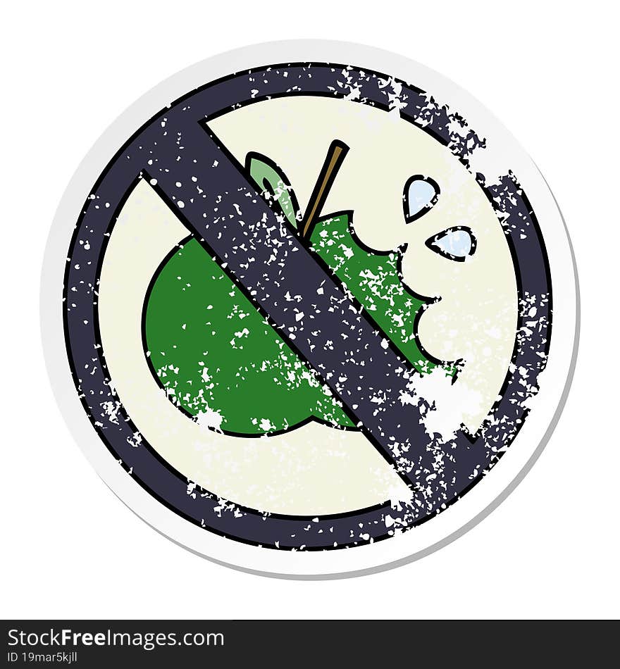 Distressed Sticker Of A Cute Cartoon No Eating Sign