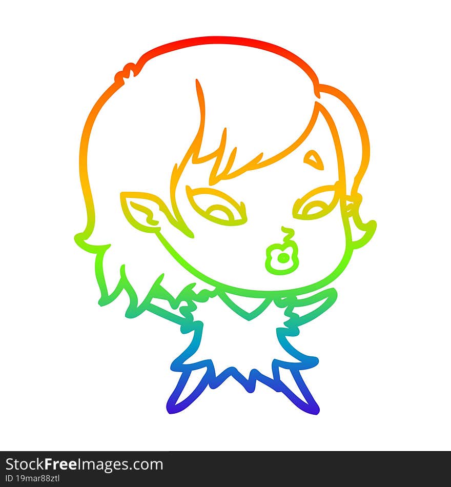 rainbow gradient line drawing cute cartoon vampire girl