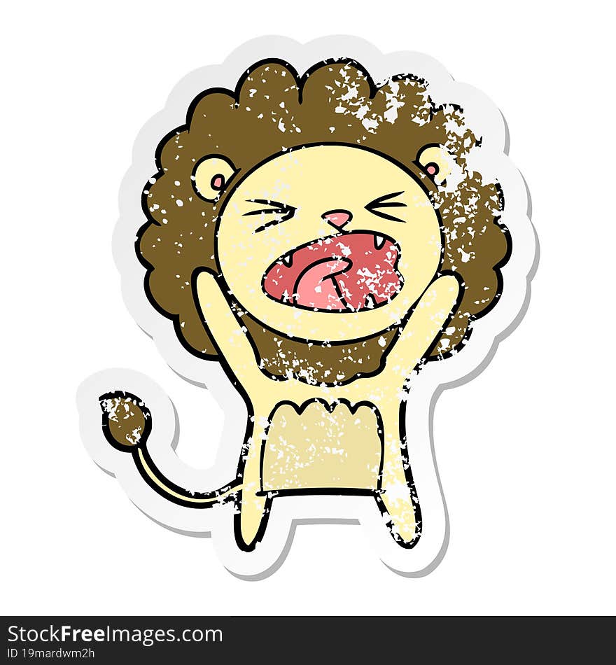 distressed sticker of a cartoon lion