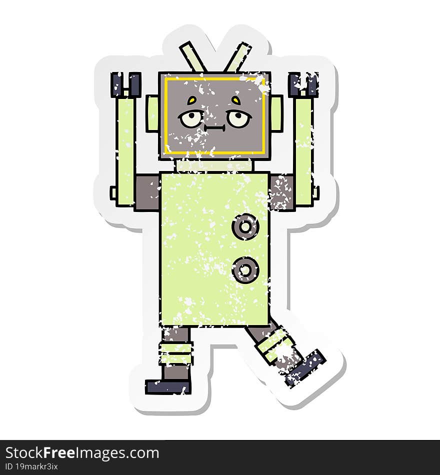 distressed sticker of a cute cartoon robot