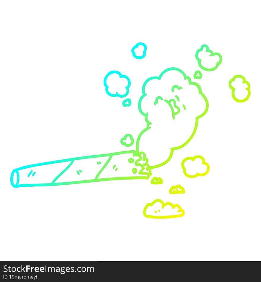 Cold Gradient Line Drawing Cartoon Smoking Cigarette