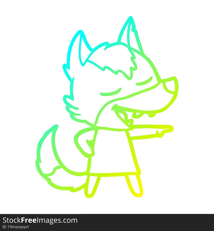 cold gradient line drawing of a cartoon wolf laughing