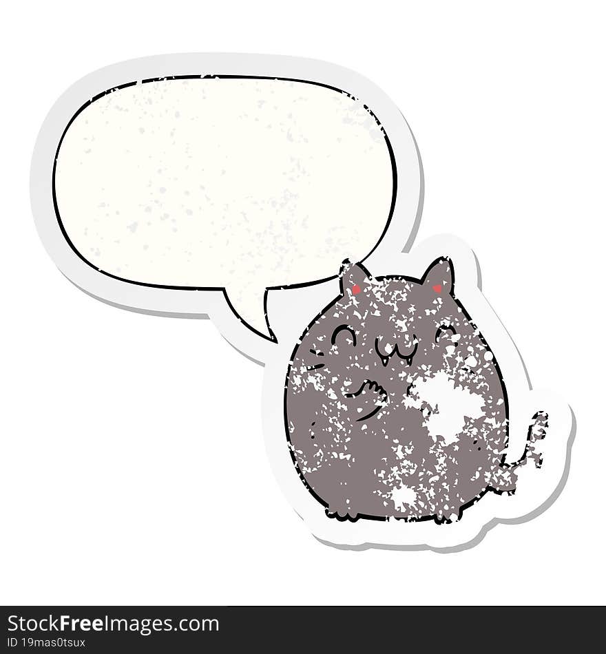 happy cartoon cat and speech bubble distressed sticker