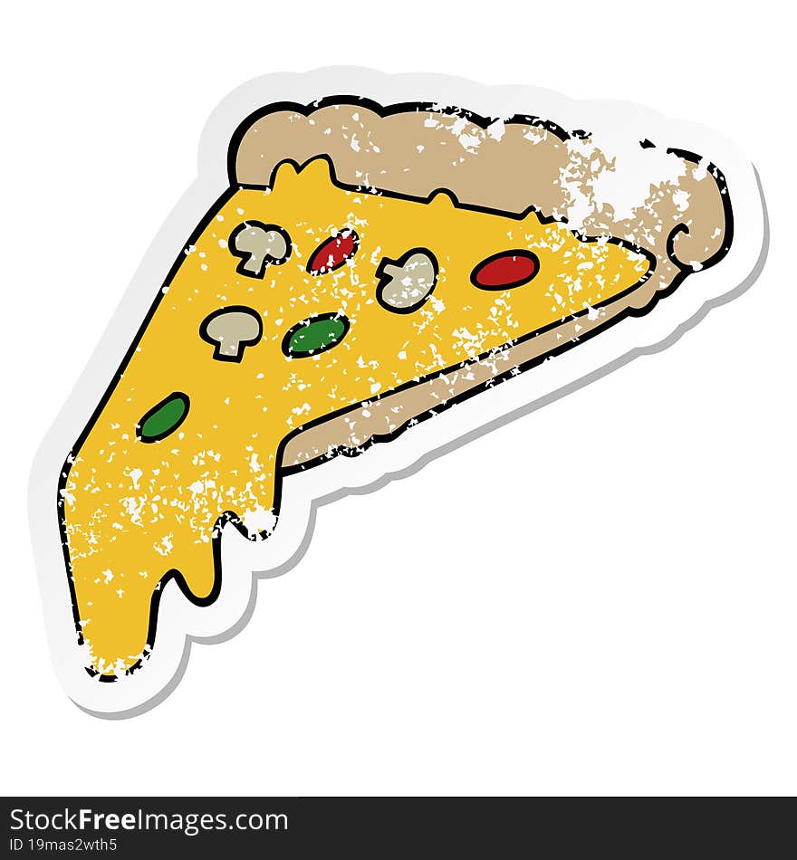 distressed sticker of a cartoon pizza slice