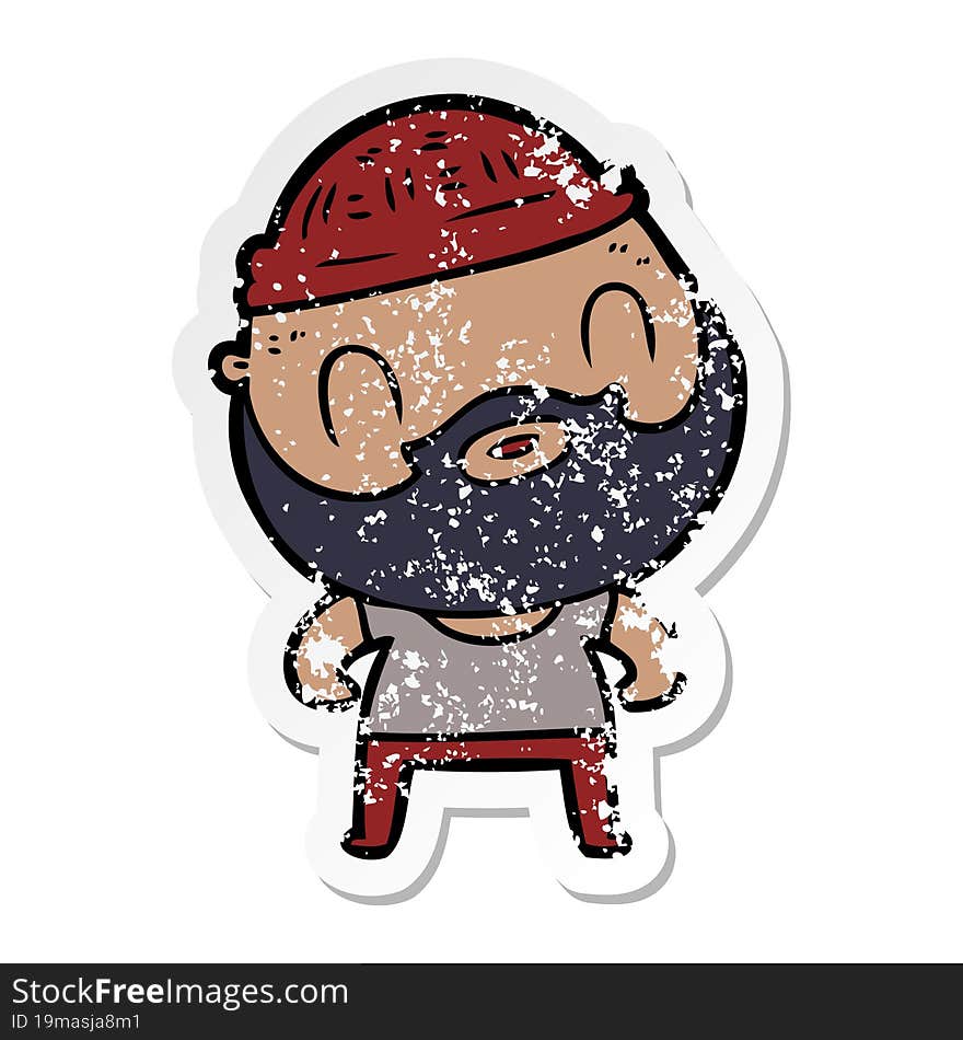 Distressed Sticker Of A Cartoon Bearded Man