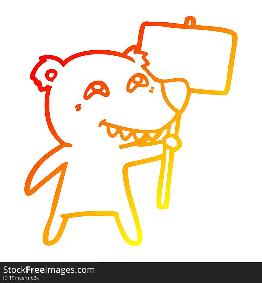 warm gradient line drawing cartoon polar bear showing teeth