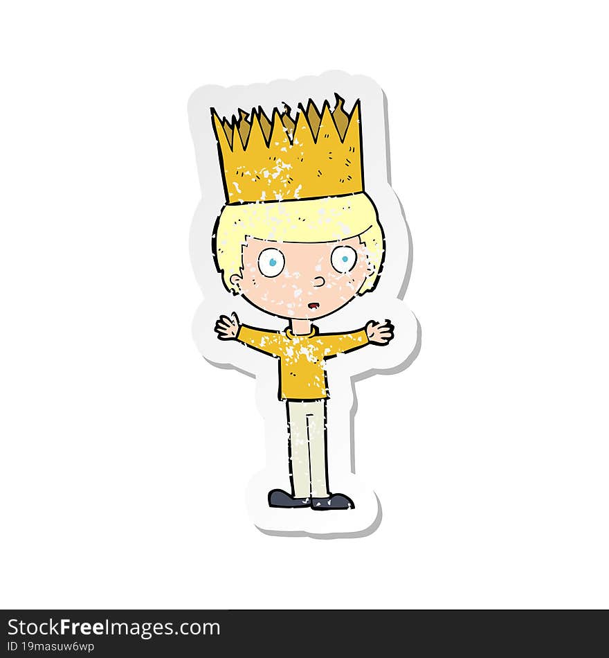 retro distressed sticker of a cartoon person wearing crown